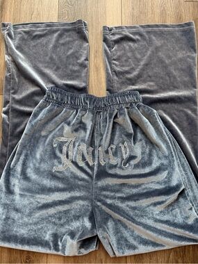 Juicy Couture Charcoal Gray Velour Rhinestone Logo Track Pants